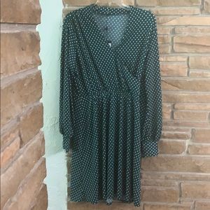 Adrianna Papell polka dot dress in forest green